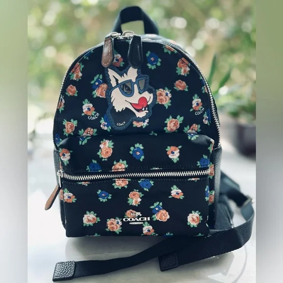 COACH Mini Charlie Nylon Backpack In Tea Rose Floral Print - Picture 1 of 8